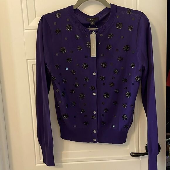 New J. Crew Purple Embellished Cardigan - Picture 3 of 7